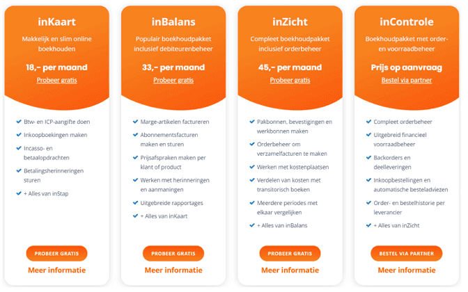 De prijzen voor de verschillende versies van SnelStart