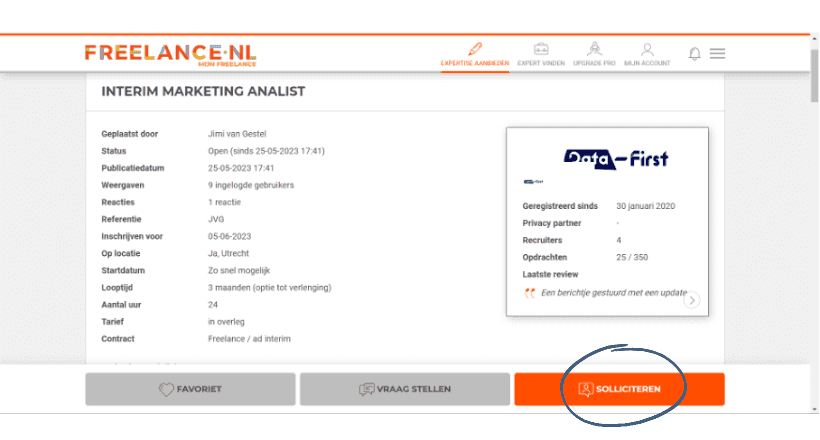 Reageren en solliciteren op een opdracht binnen Freelance.nl