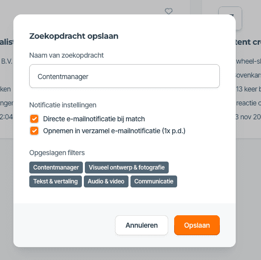 Zoekopdracht opslaan op Freelance.nl.