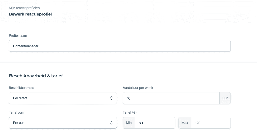 Reactieprofiel aanmaken op Freelance.nl.