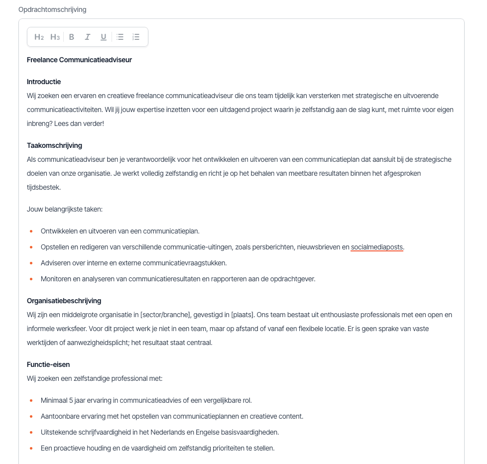 Voorbeeld van een goede opdrachtomschrijving voor een freelance opdracht.