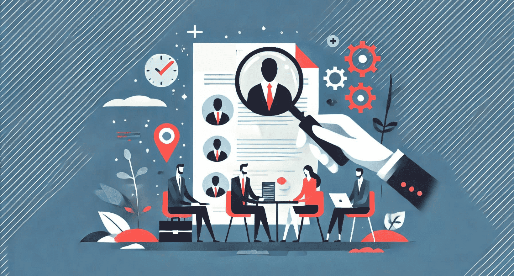 Illustratie waarin verschillende recruiters onderzoek doen naar potentieel nieuwe personeel
