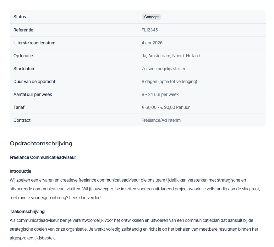 Preview van een opdracht op Freelance.nl.