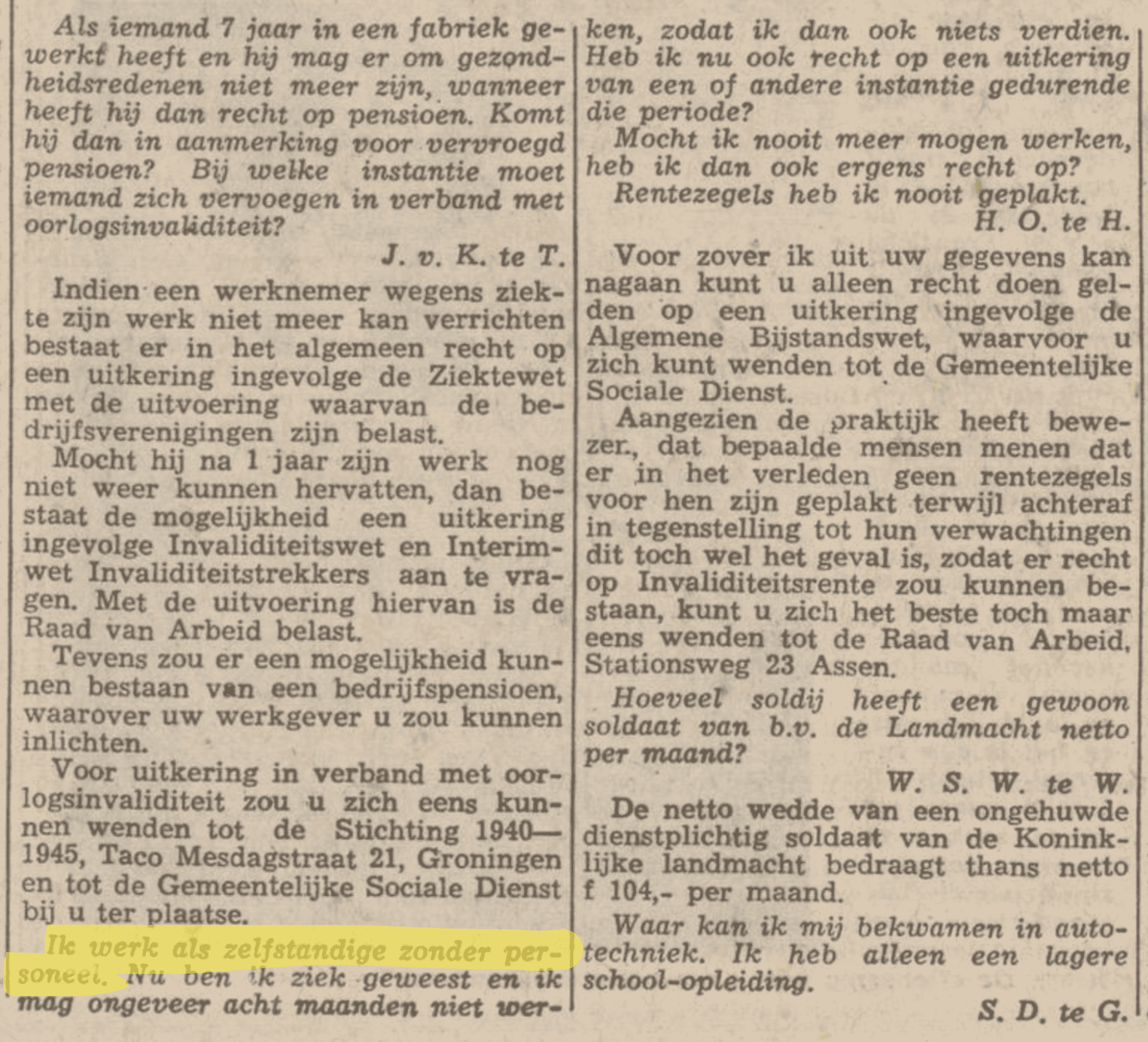 Eerste vermelding van de term 'zelfstandige zonder personeel' in een krant uit 1967.