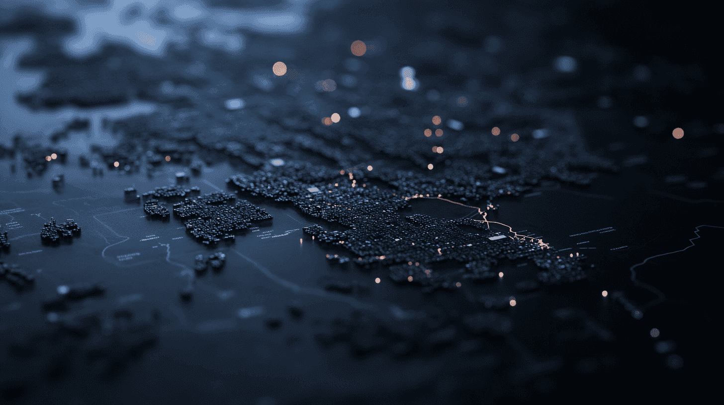 3D-kaart van Nederland met verlichte datavisualisatie.