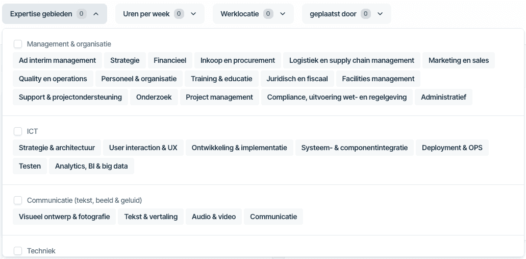 Expertisegebieden invullen op Freelance.nl.