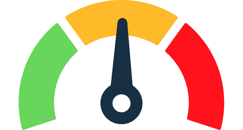 Een meter waarvan de wijzer in het midden op geel staat, om aan te geven dat iets niet heel urgent maar ook niet onbelangrijk is